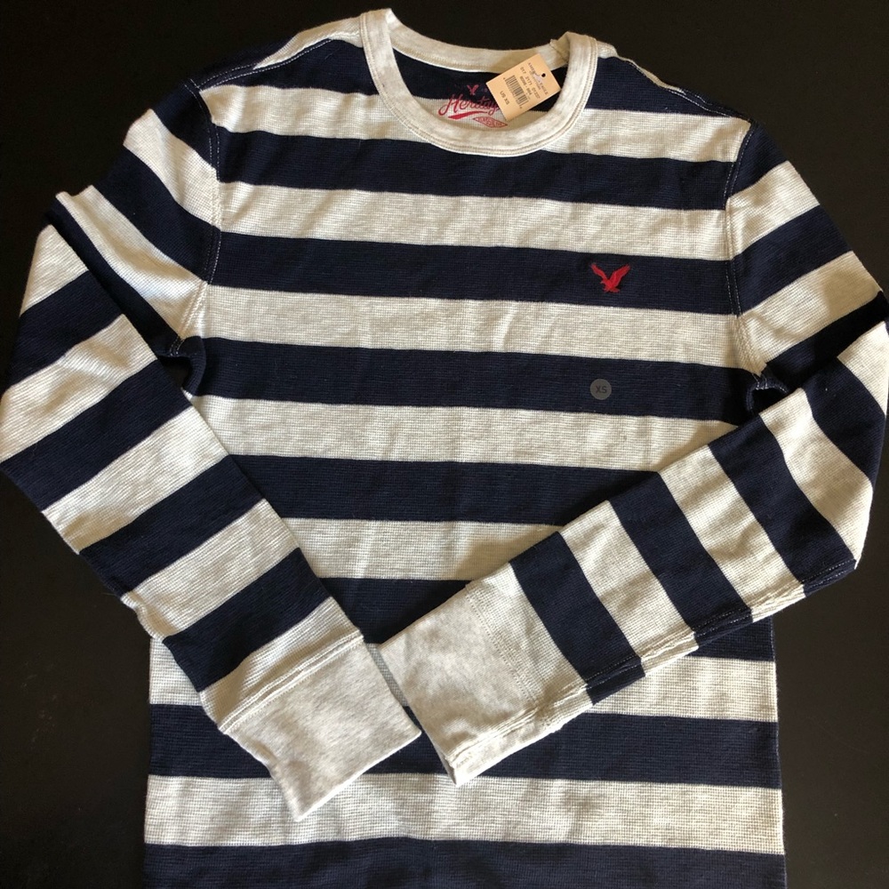American Eagle | Mens XS Navy Grey Stripe Thermal
